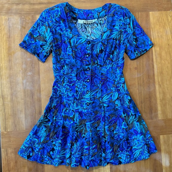 VTG 80s Rayon Romper Floral Abstract Button-up Shoulder Pads Farm Rio Vibes Sz 7 - Picture 1 of 7